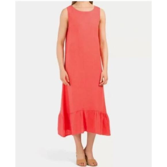Terri Millennio Flounce Hem Sleeveless Midi Red Linen Dress Small - Picture 1 of 8